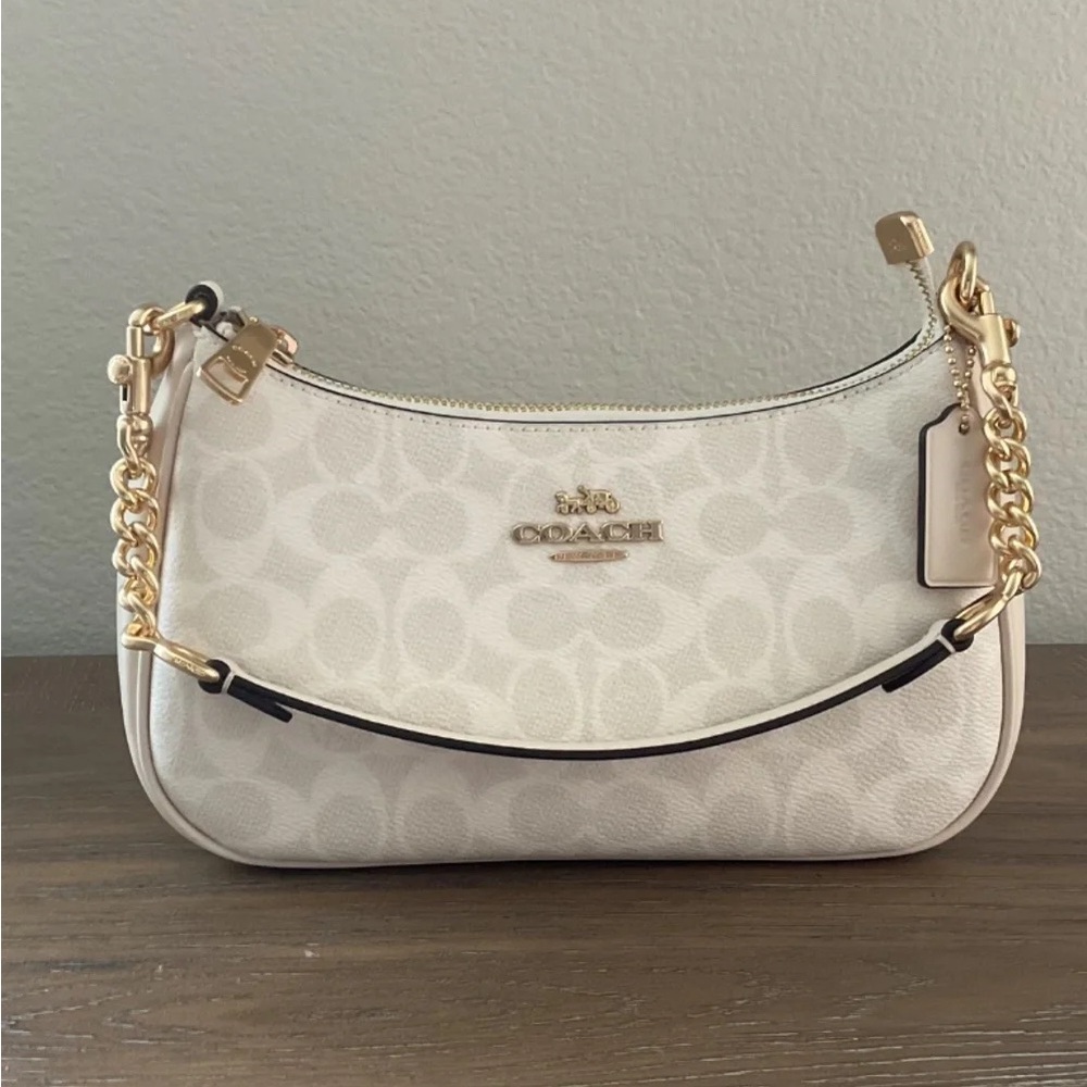 Coach Teri Signature Canvas Shoulder Bag in Glacier White